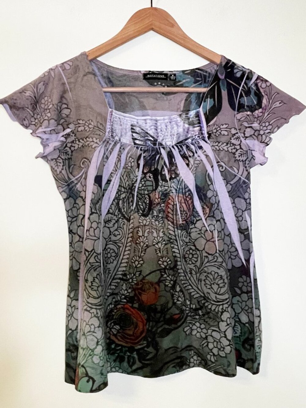 Notations Y2K Butterfly Floral Paisley Flutter Sleeve Top Small Whimsigoth